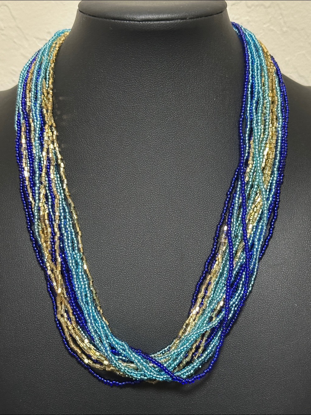Italian 925 Sterling Silver 23 Strand Glass Seed Bead Vintage 19” Necklace